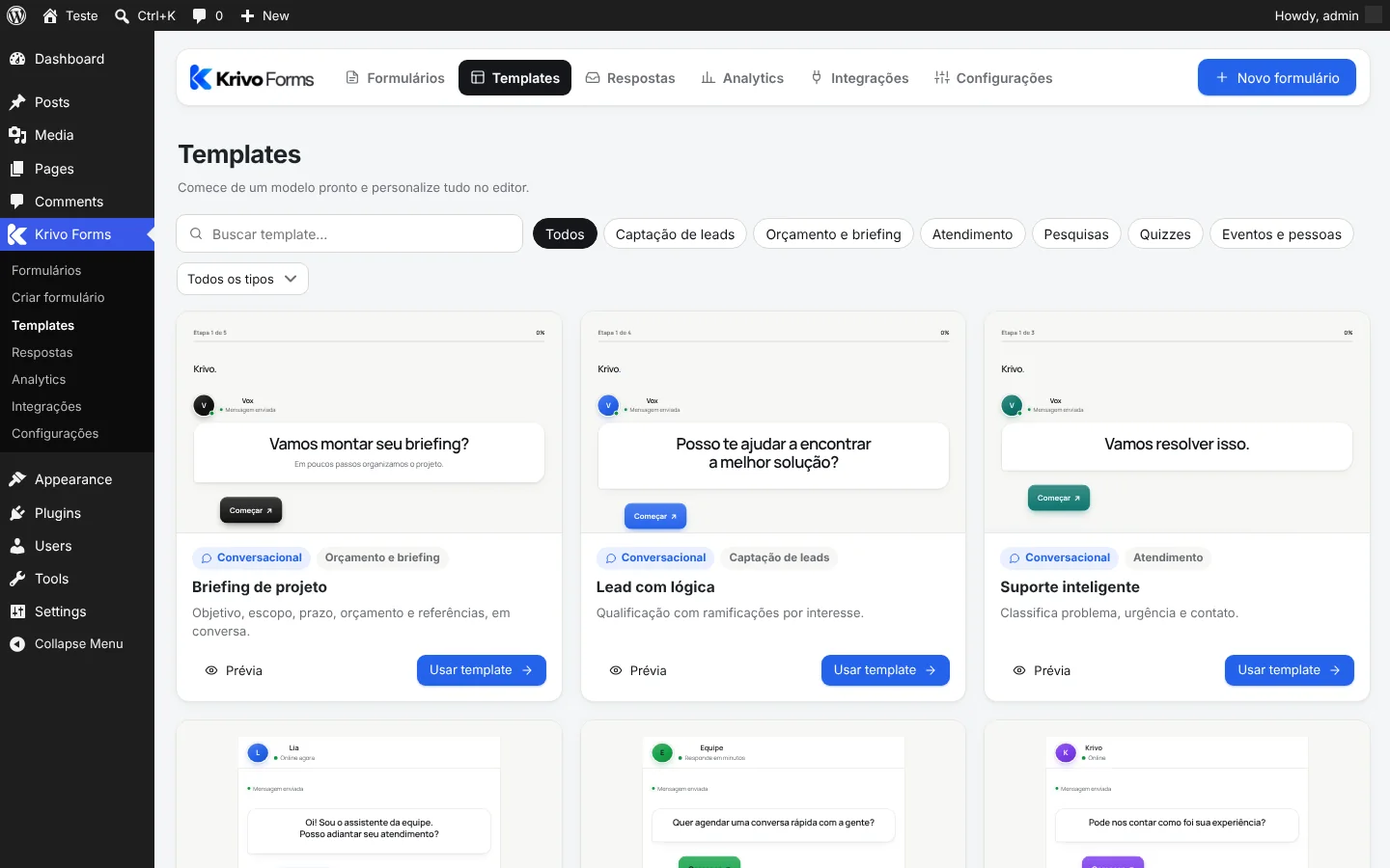 Galeria de templates do Krivo Forms
